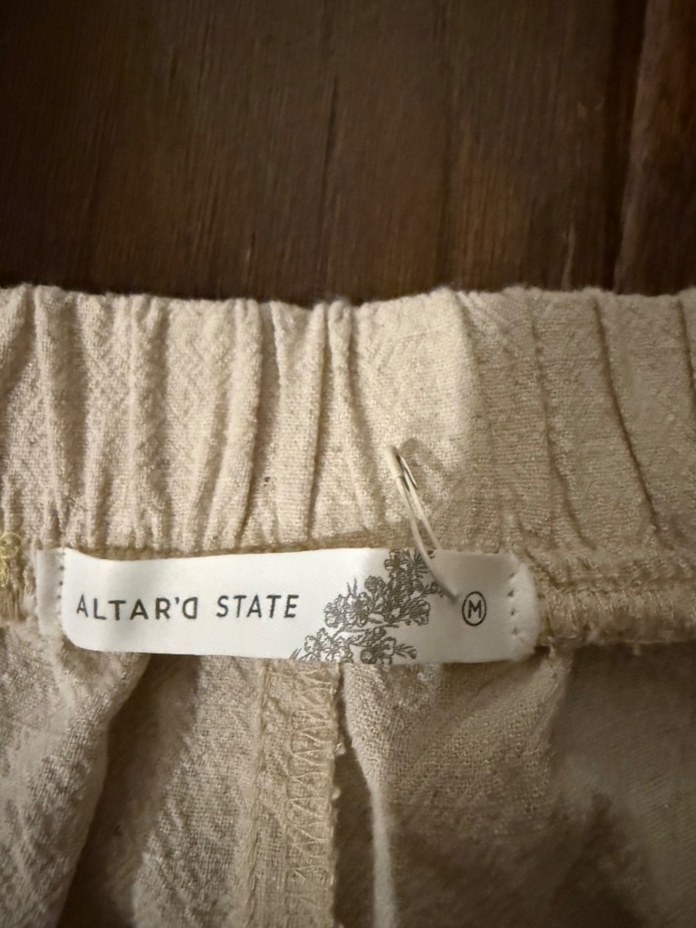 Altar'd State Cream Wide Leg Pants Size M Elastic Waist Textured Boho Casual - Picture 5 of 7